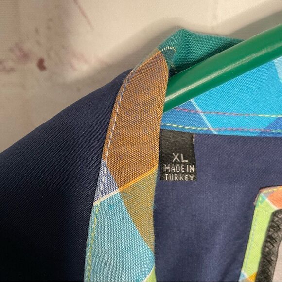 Mens MIZUMI Casual Shirt Navy Blue with Plaid Trim Classic Fit‎ Button Front XL - Picture 6 of 8